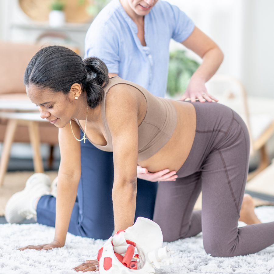 Supervised exercise during pregnancy, combining aerobic and resistance work.